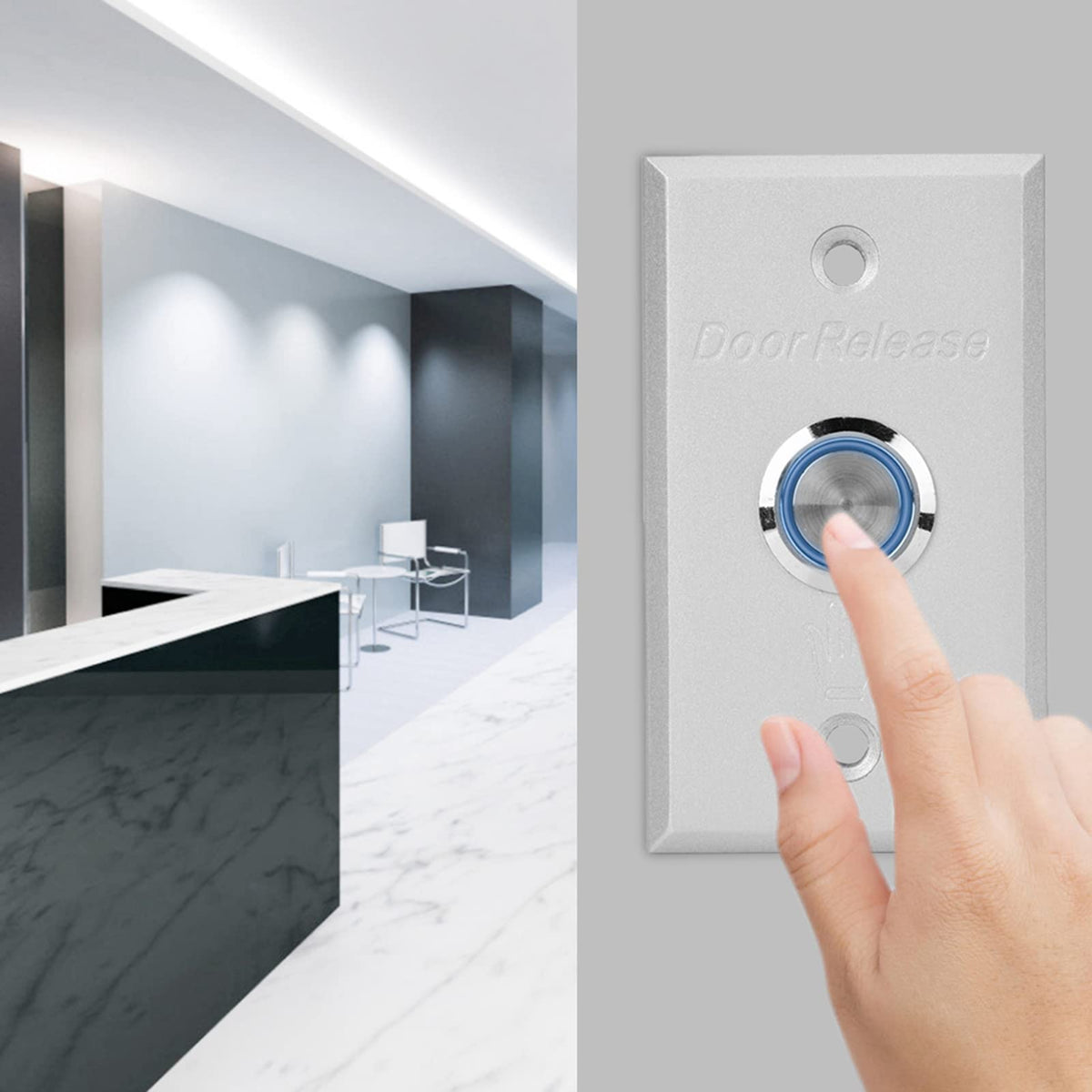 Access Control Button, Aluminum Exit Push Button Switch with LED Indicator Light for Access Control System, Metal Door Release Switch for Hollow Door Office Home Security