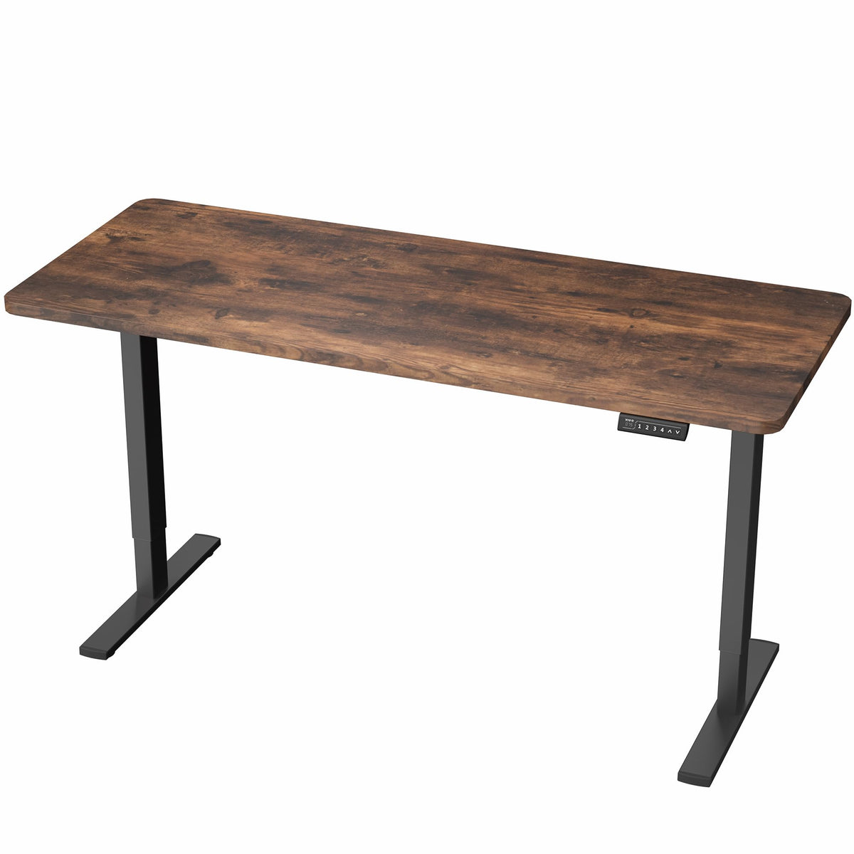 VIVO Electric 60 x 24 in Rustic Standing Desk, Memory Height Adjustment, 1B Series, Holds 220 lbs, One-Piece Vintage Brown Top, Black Frame, DESK-KIT-1B6N