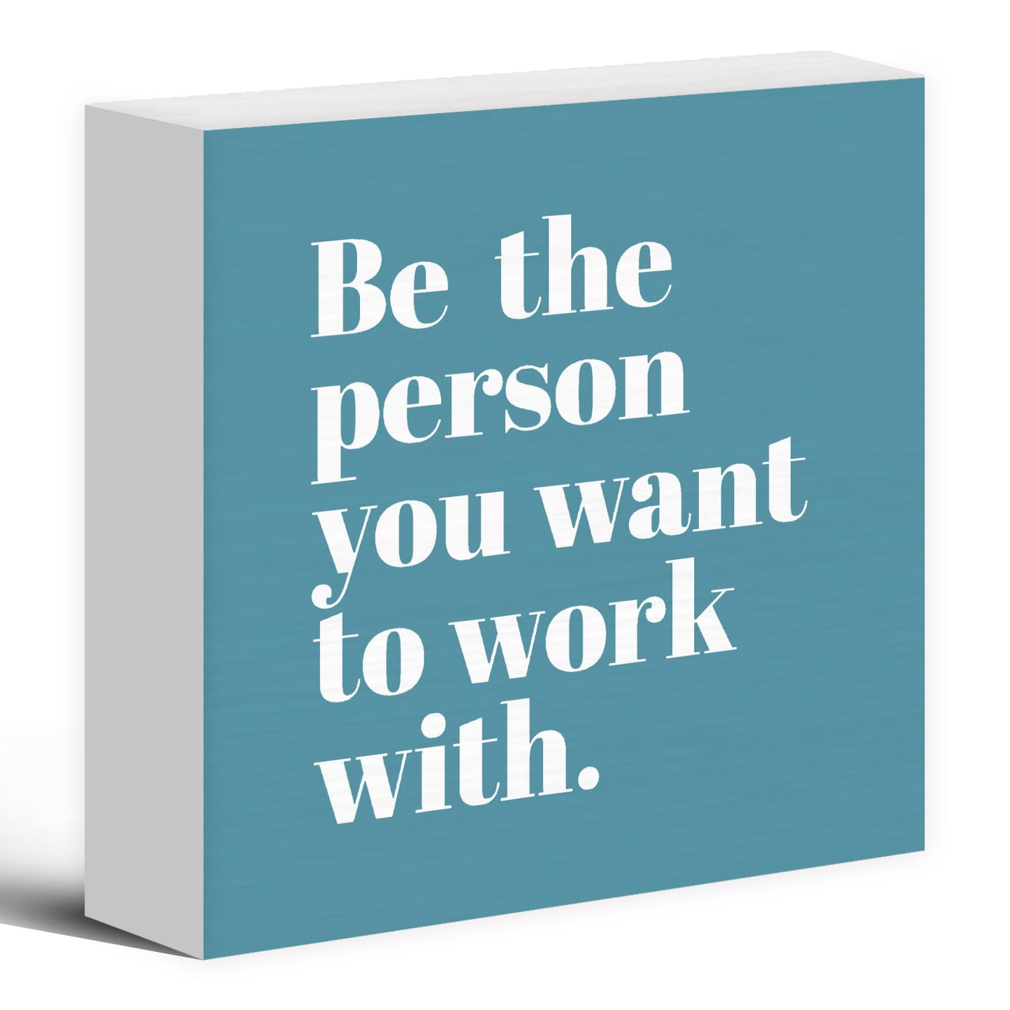 Luipk Be The Person You Want to Work With Inspirational Wood Box Sign Desk Decor 5X5, Teamwork Motivational Blue Green Wooden Block Sign Decorations for Home Office Workplace Wall Tabletop Shelf