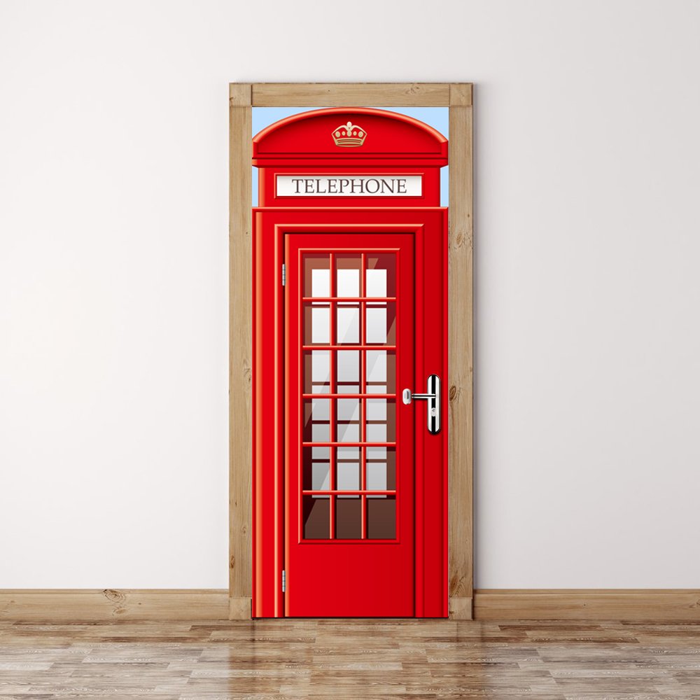 Modern Art Phonebooth 3D Door Sticker, Peel and Stick Vinyl Door Mural Decals for Home Decor, 30.3x78.7(77x200cm), 2 Pcs Set