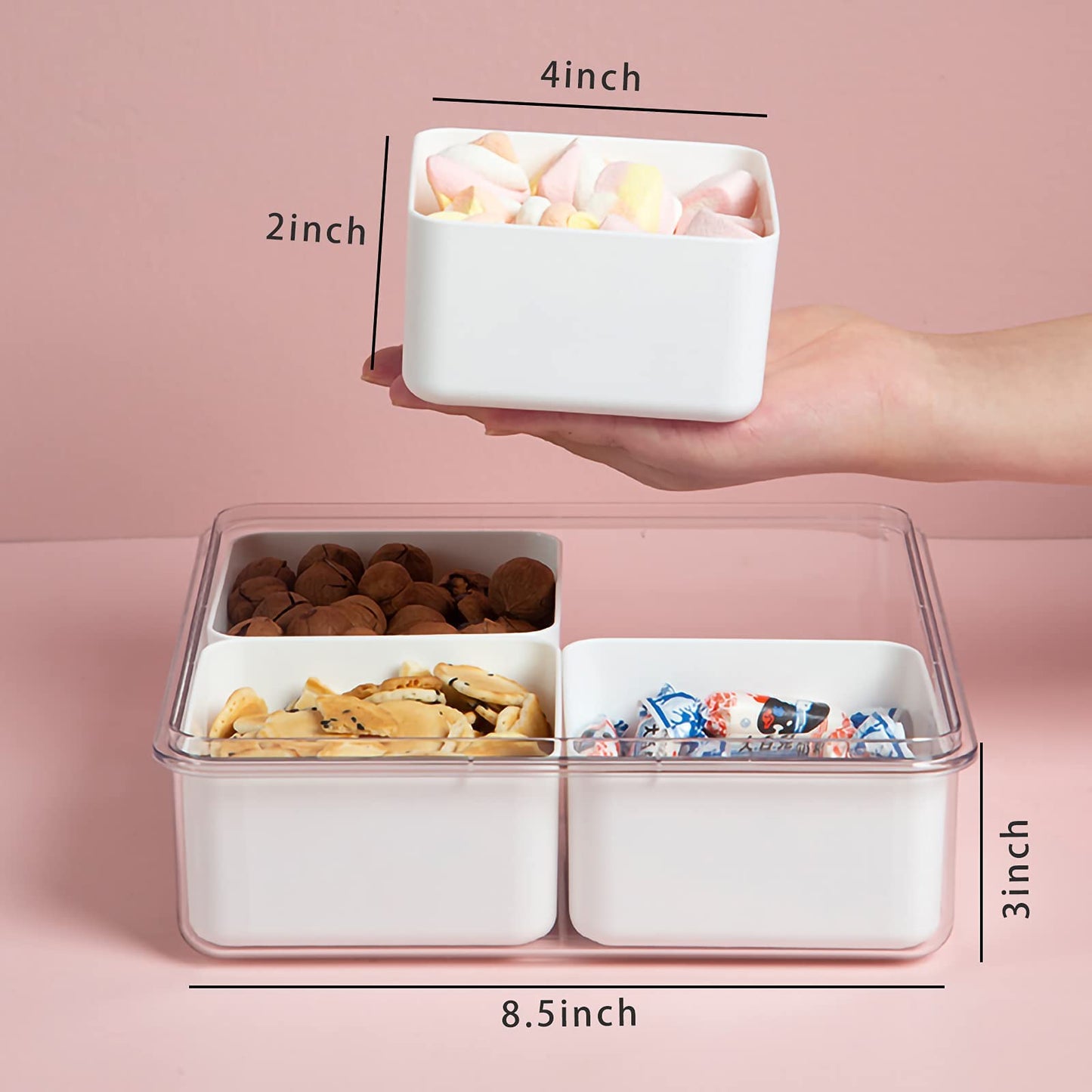 MineSign 2Pack Divided Veggie Tray with Lid Snackle Box Serving Container Salad Keeper with 4 Removable Boxes Stackable Refrigerator Organizer Bins Produce Saver for Meal Prep Fruit