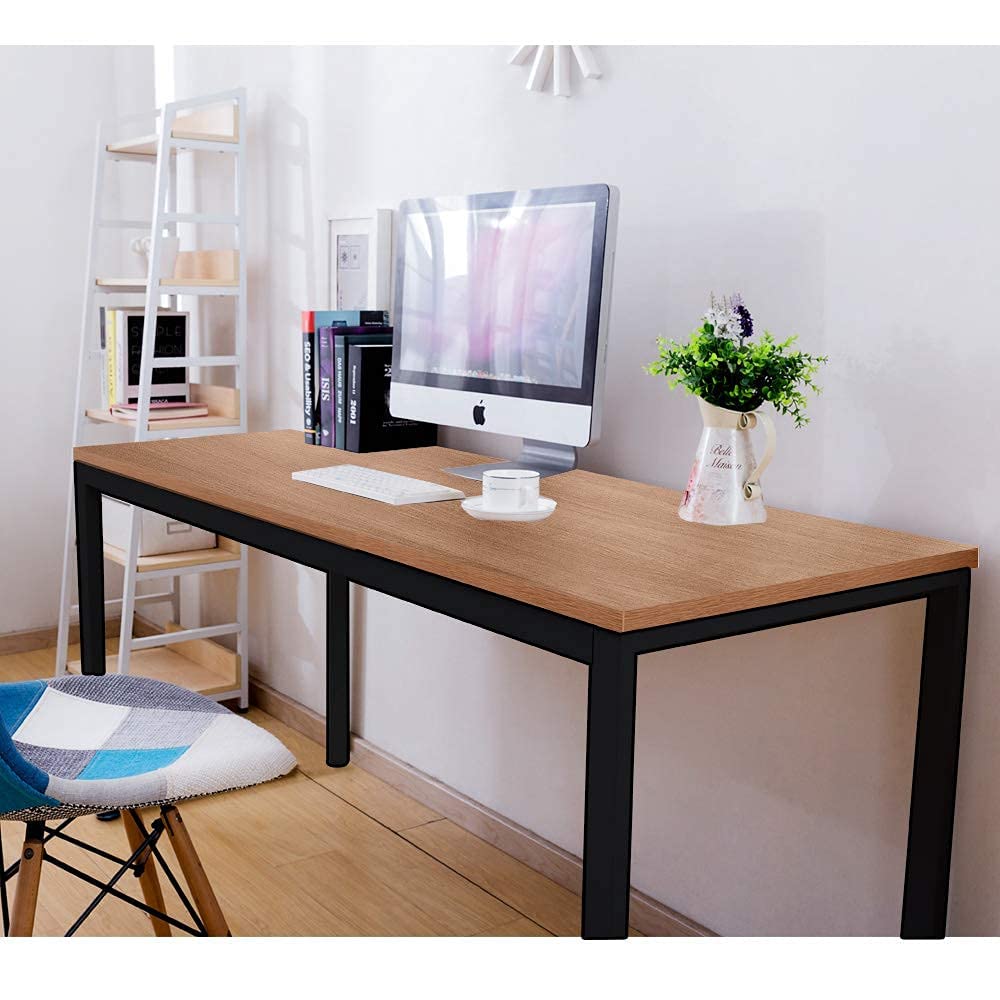 BIBOC 24X55 inches Computer Desk/Dining Table, Office Desk, Composite Wood Board Sturdy Writing Workstation for Home Office Walnut and Black Legs