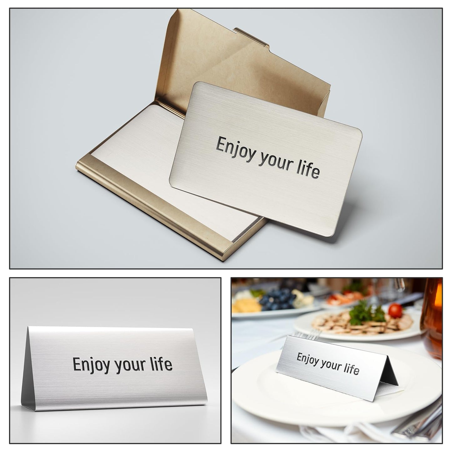 Tandefio 50 Pcs 304 Stainless Steel Metal Business Cards 3.4 x 2.1 Inch Laser Engraving Stainless Blank Steel Card for House Office Customer DIY Gift(0.5 mm Thickness)