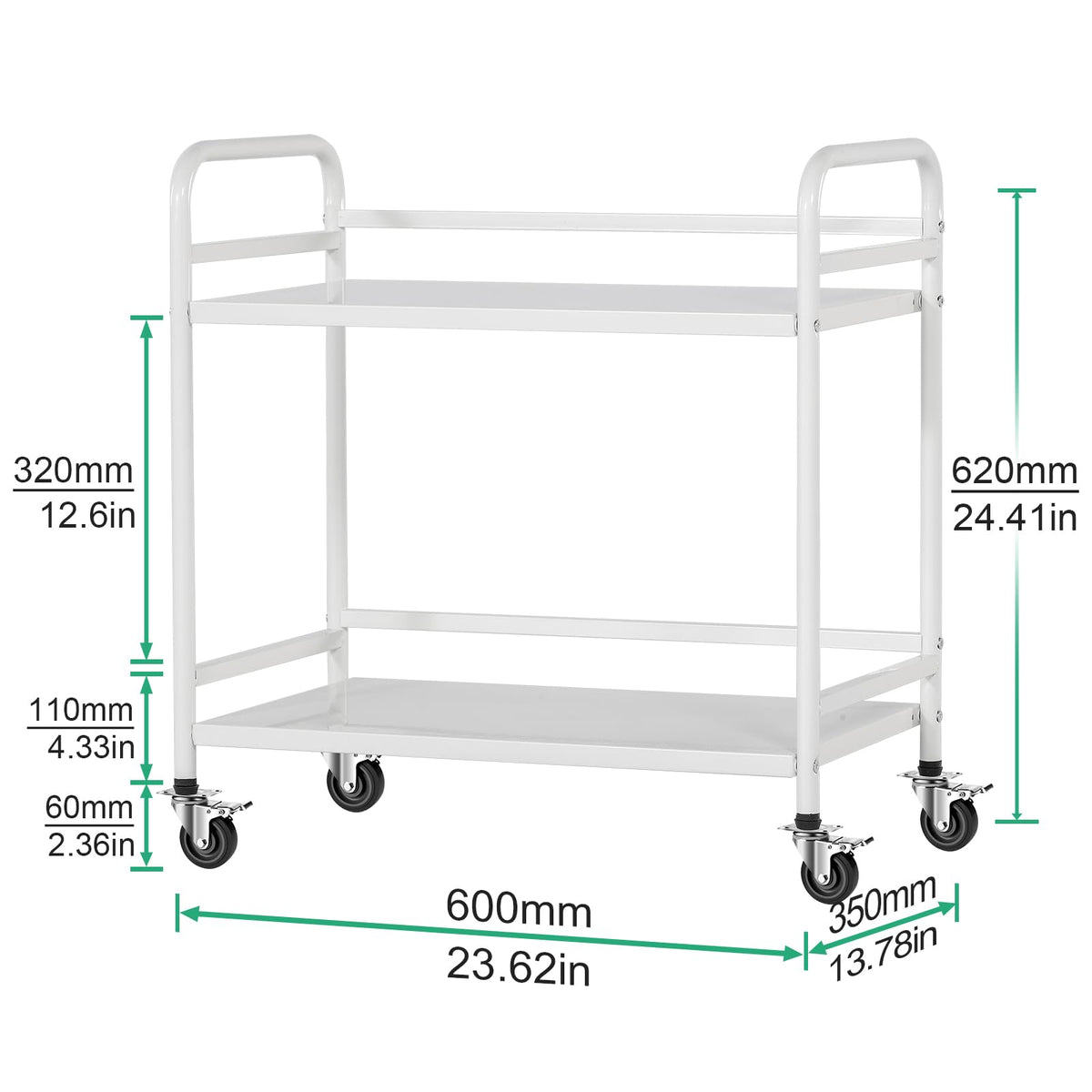 HDANI 2 Tier Under Desk Printer Stand with Storage,Microwave Storage Rack,Metal Rolling Printer Cart with Wheels for Home Office,Utility Storage Cart and Stand,White