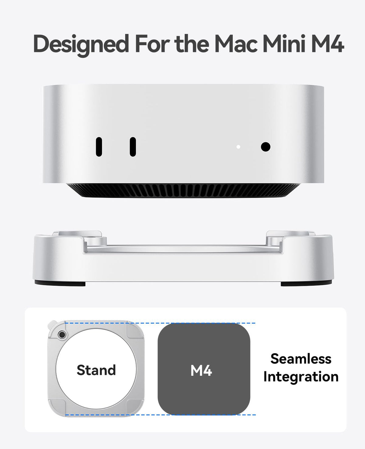 ORICO Stackable Mac mini Stand - Modular Interlocking Design, 360° Ventilation & Premium ABS Silver Finish, Space-Saving Stand for M4 or M4 Pro Mac mini-ST02