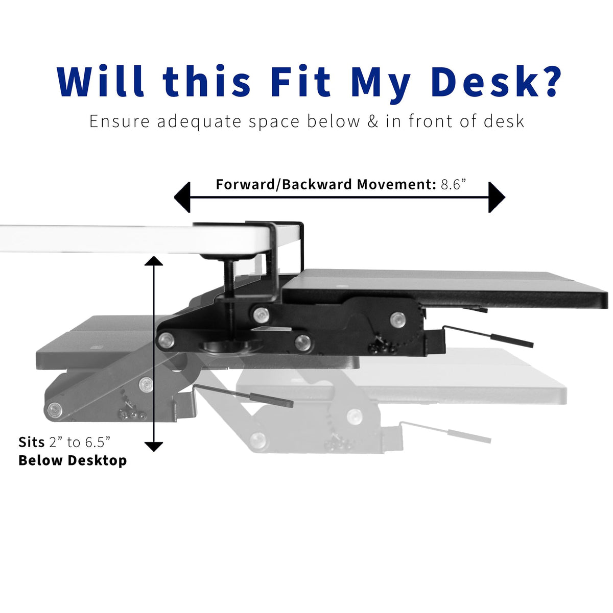 VIVO Large Clamp-on 27 (33 Including Clamps) x 11 inch Computer Keyboard and Mouse Tray with 12 Setting Swinging Height Adjustment, Platform Drawer for Typing, Black, MOUNT-KB08V