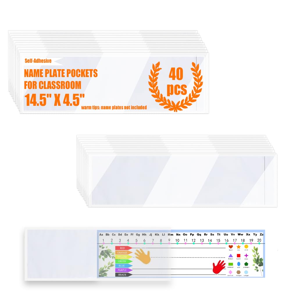 40 PCS Nameplate Pocket,14.5x4.5 Inch Adhesive Desk Nameplates Name Tag Pocket (Thickness:7 mils)