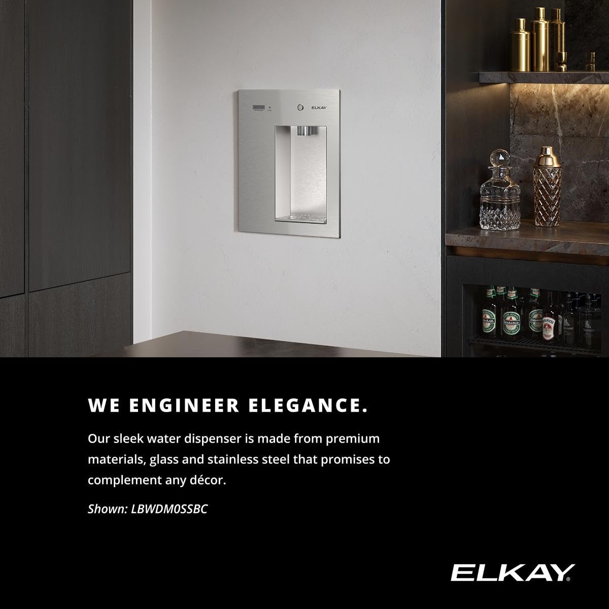 Elkay Liv EZ Built-in Filtered Wall-Mount Water Dispenser – Battery Powered, NSF Certified, Push Button, Reduces Lead & PFAS, Midnight Black – Ideal for Home