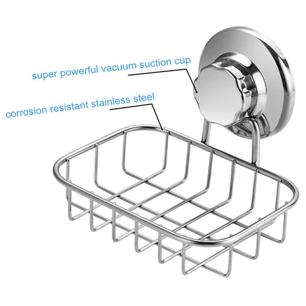 SANNO Suction Cup Soap Holder, Soap Dish Saver Tray Bar Soap Sponge Holder for Shower Wall, Bathroom, Tub and Kitchen Sink Stainless Steel