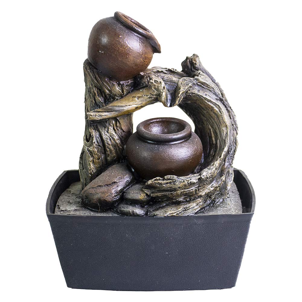 Ferrisland Tabletop Water Fountain Indoor - Tree Trunk with Jar Rustic Fountains Small Feng Shui Zen Waterfall Fountain W/LED Light & Soothing Sounds for Office Home Desktop Decor (Brown)