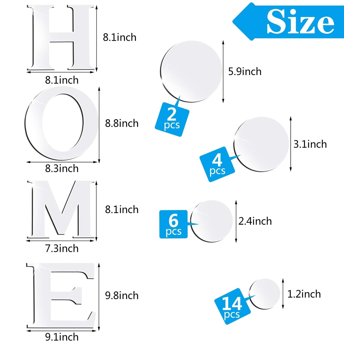 Zonon 30 Pcs Living Room Wall Decor Home Mirror Wall Letter Signs Stickers DIY Acrylic Mirror Decals 3D Decorations for Home Bedroom Living Room Removable(Silver)