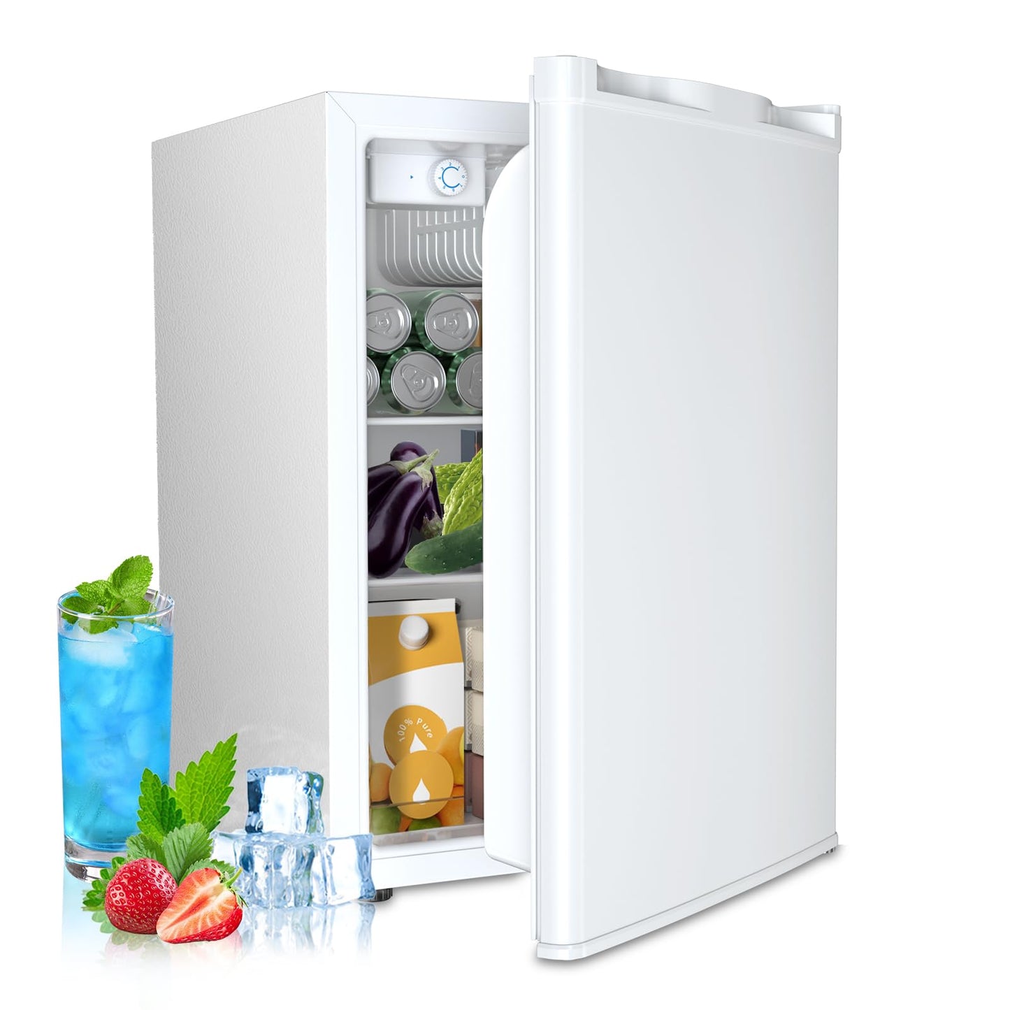 Electactic 2.56 Cu.ft Compact Refrigerator with Reversible Single Door, WHITE