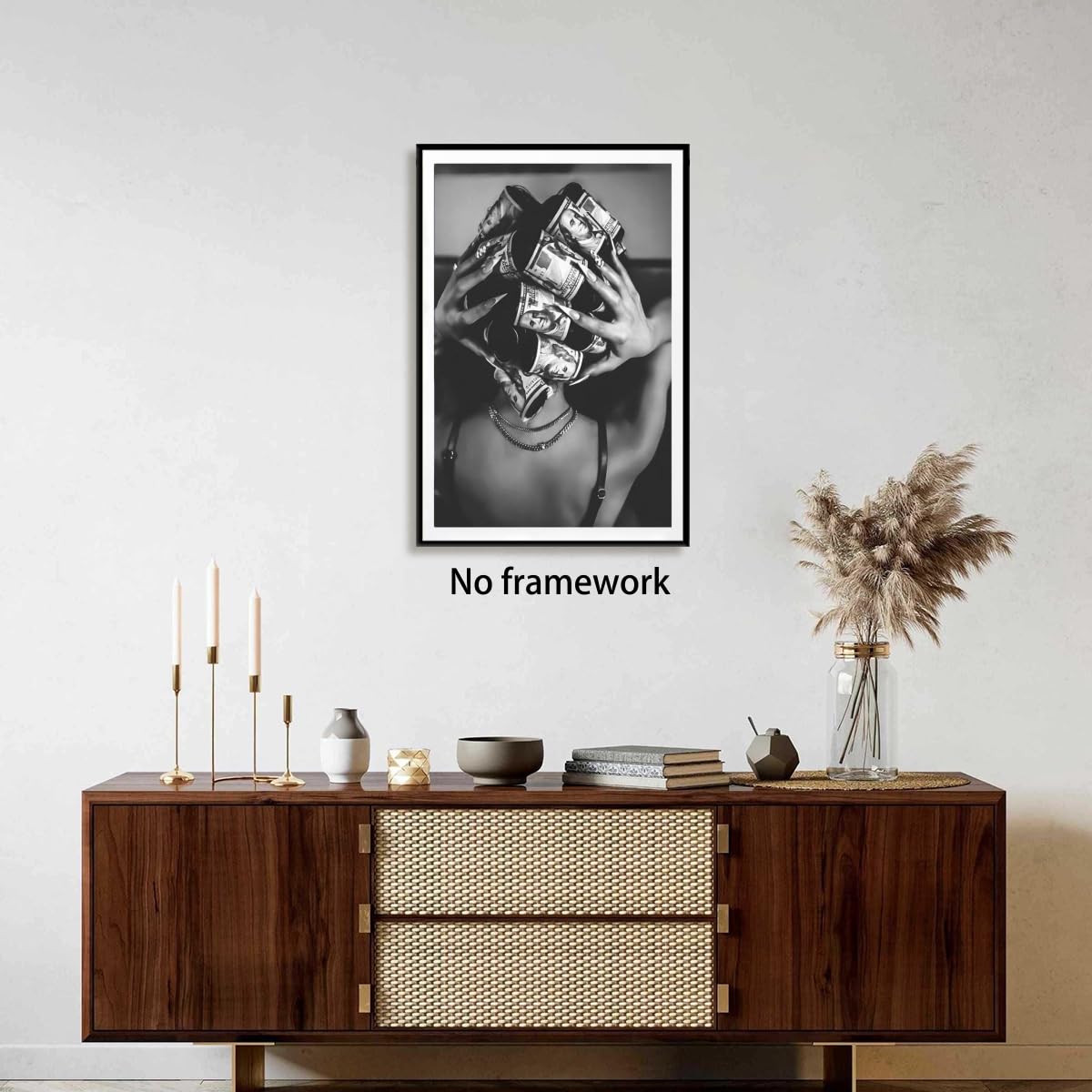 Trendy Black and White Wall Art Luxury Money Hair Rollers Black Woman Poster Retro Bold Feminine Fashion Hypebeast Print for Bedroom Dressing Living Room Dorm Decor 12x18inch Unframed