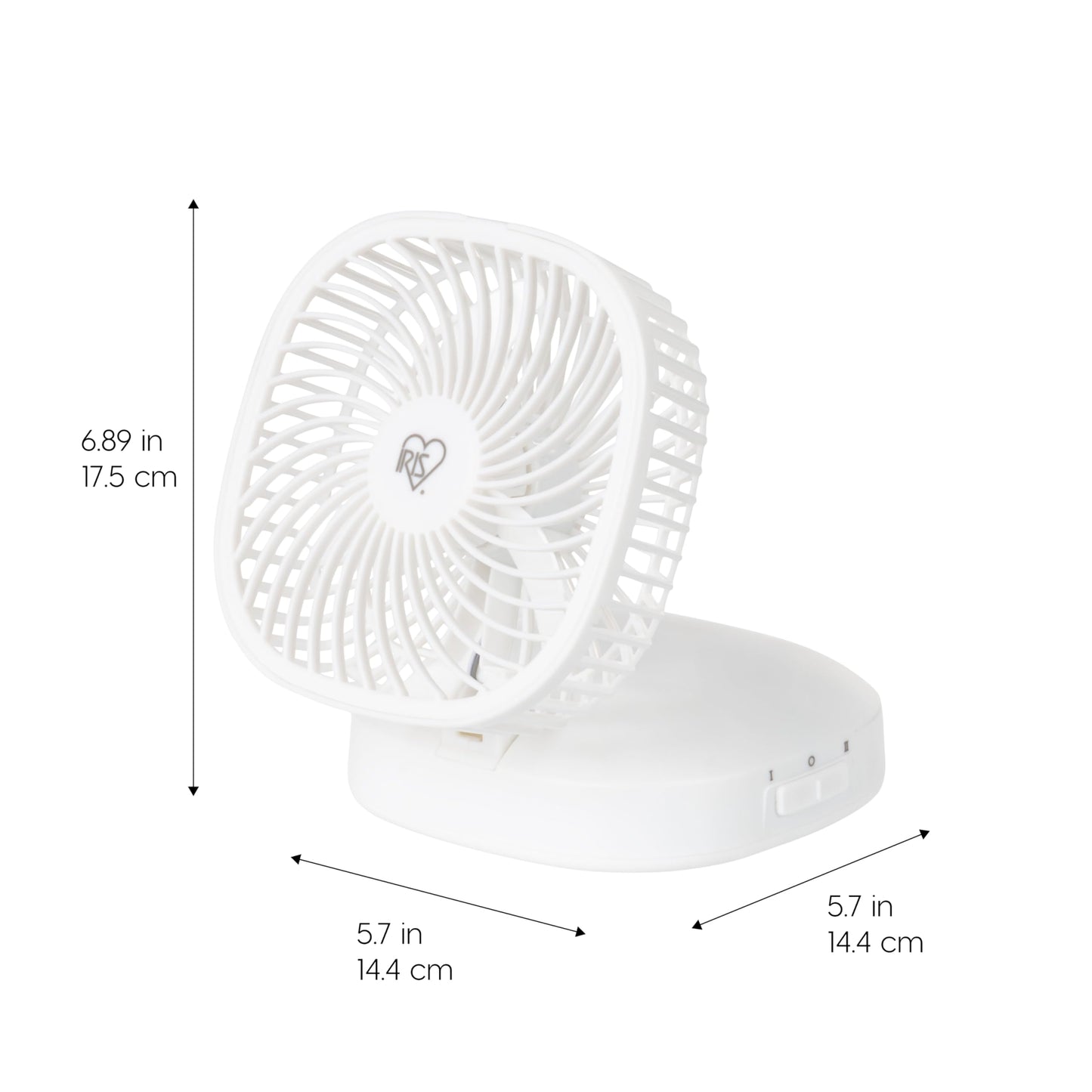 IRIS USA 5" Battery Operated Small Fan, 2 Speeds, D-Battery Powered, Compact Foldable Personal Fan, Portable Travel Mini Desk Fan, Home Office Bedside Picnic Camping Outdoor Use