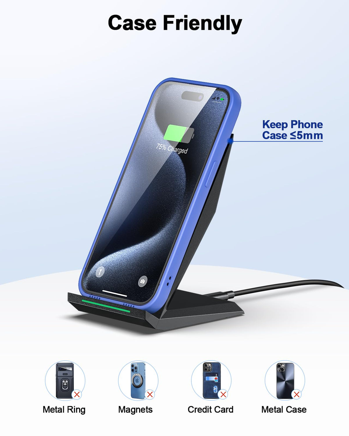 Fast Wireless Charger, NANAMI Wireless Charging Stand Compatible iPhone 17/17 Air/16/15/15 Pro/15 Plus/15 Pro Max/14/13, Nightstand Phone Charger Dock for Samsung Galaxy S26/S26+/S25/S24/S23/S22