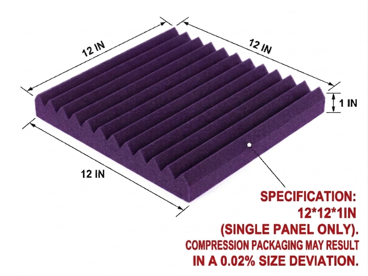 96 Pack Allxinlog Absorb the echo Acoustic Foam Panel Wedge Studio Soundproofing Wall Tiles 12" X 12" X 1" (Accompanied By Double-Sided Adhesive Tape)(48Purple+48Black)