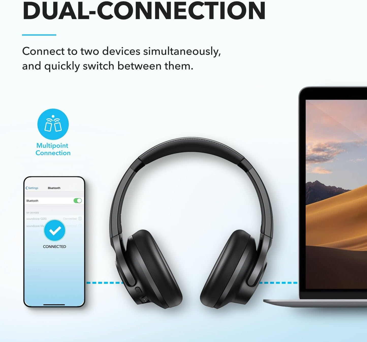 Soundcore by Anker Q20i Hybrid Active Noise Cancelling Headphones, Wireless Over-Ear Bluetooth, 40H Long ANC Playtime, Hi-Res Audio, Big Bass, Customize via an App, Transparency Mode (Black)
