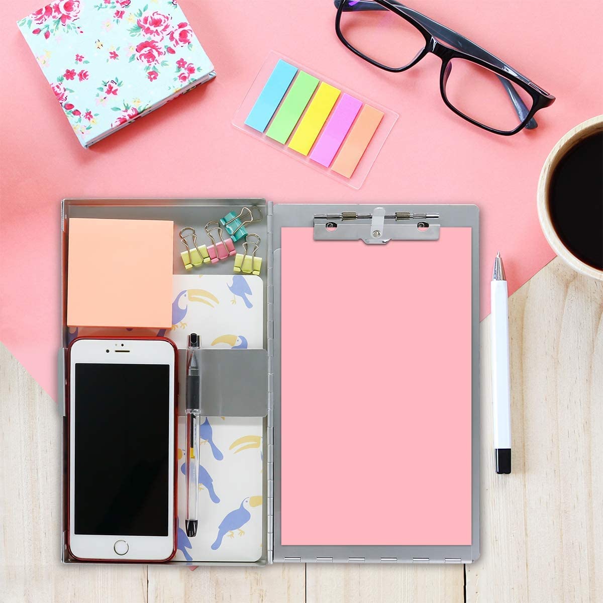 Small Aluminum Clipboard with Storage (Memo Size), 6 x 10.2 Inches, Recycled Metal Snapak Form Holder Binder with Inside Serrated Clip Posse Box, Perfect for Truck Driver, Fits Half Letter Size Paper