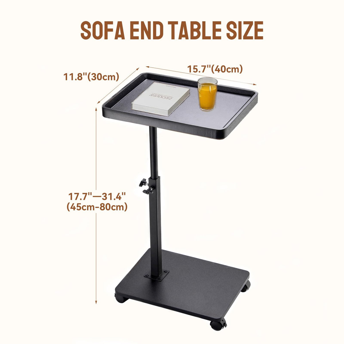 GENDLTHIJ Adjustable C Shaped Side Table, C Table End Tables with Wheels for Sofa, 360° Swivel Sofa Tables for Livingroom,Bedroom,Study and Small Spaces (Glossy Black)