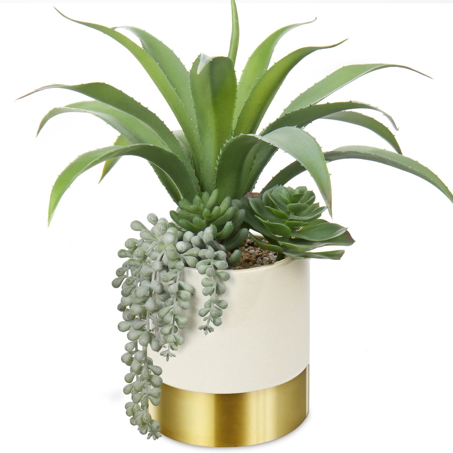 Hollyone Large Artificial Succulents Plants Faux Succulents 12" Fake Succulent Plants in Gold Ceramic Pot Succulent Plant for Desk Modern Home Living Room Office Table Bathroom Decor