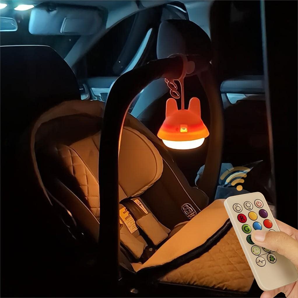 Baby Night Light for Car Seat- Dimming Function 9 Colors Changing Eye Caring Portable Rechargeable & Timing Bedside Lamp Light Up Toddler Bed Room Travel Essentials Squishy Silicone Infant BPA Free