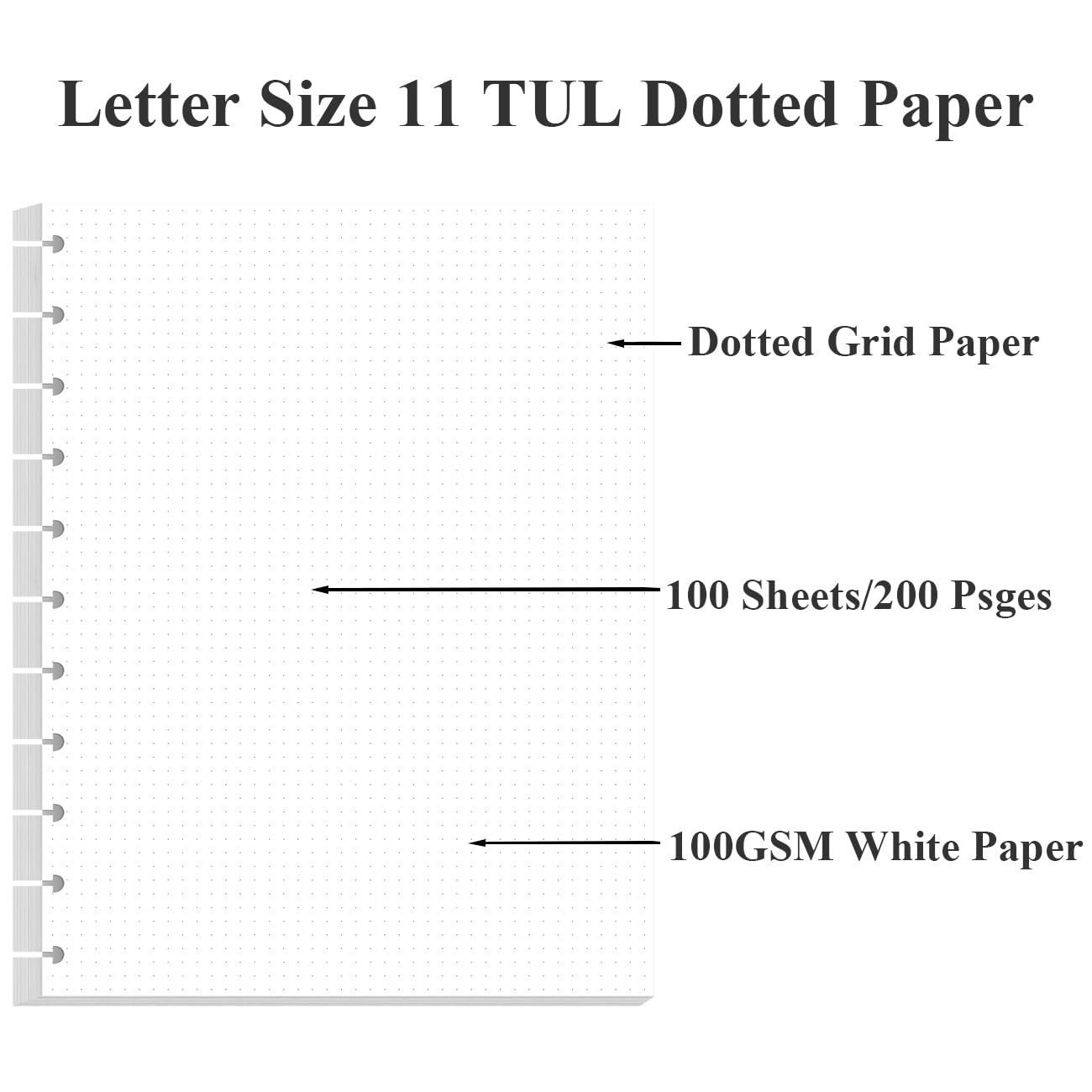 (3-Pack) A4 TUL Discbound Dotted Refills, 11-Disc Dot Grid Filler Paper, 300Sheets / 600Pages Loose-Leaf Paper, 100gsm White Paper, 8.5'' x 11''