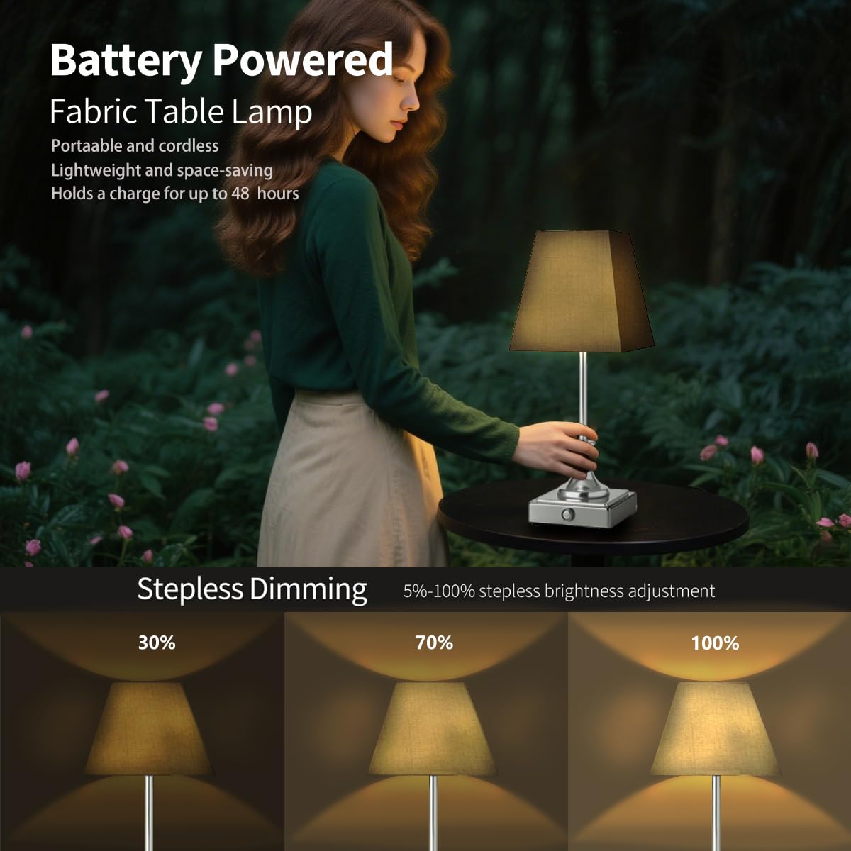 Rechargeable LED Table Lamps with Stepless Touch Control,Light Sliver Cordless Lamp for Living Room&Bedside&Patio&Shower,Small Desk Lamp(6000mAH Battery),1 Pack for Home Decor,Best Gifts for Family