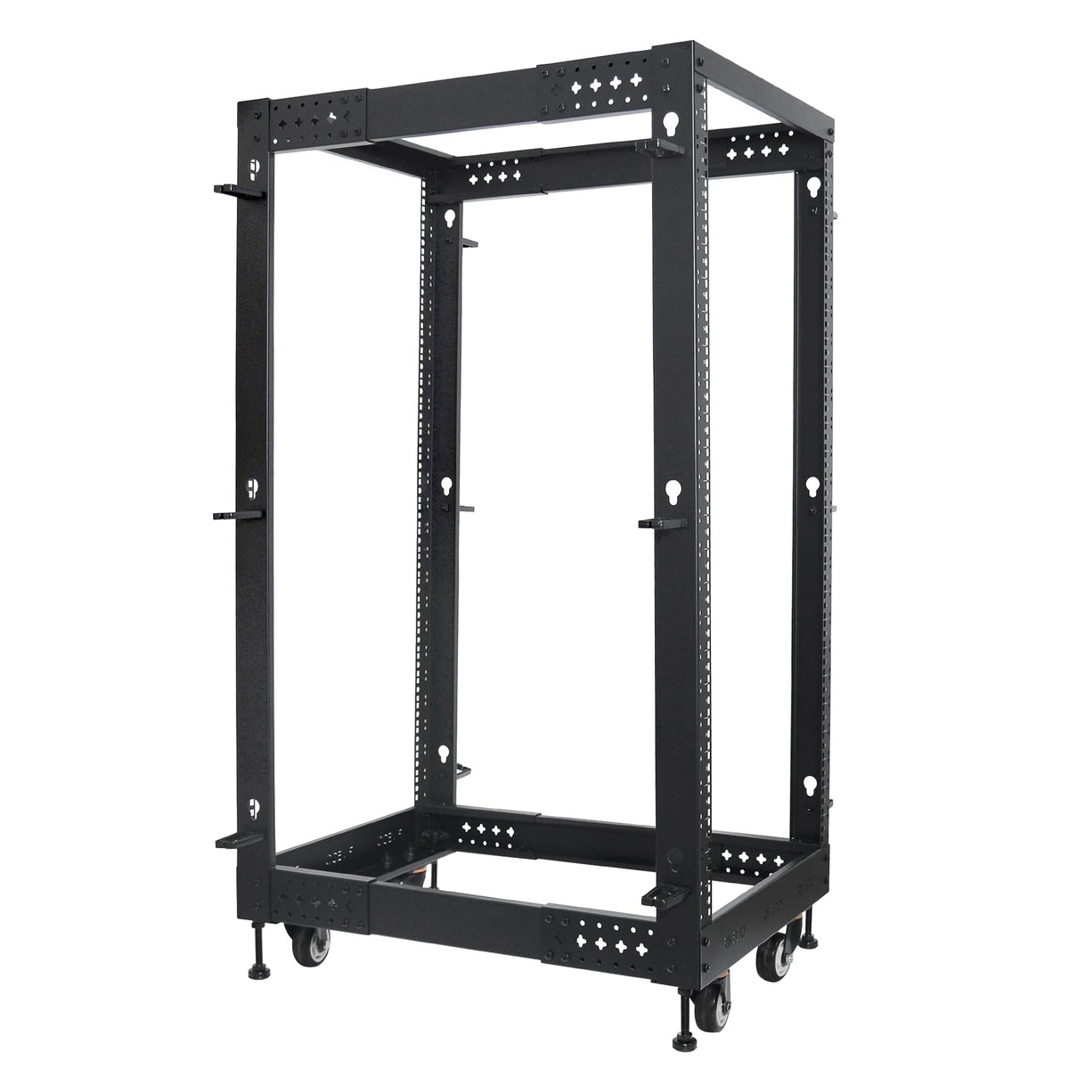 RIVECO 25U Server Rack Adjustable Depth Network 4 Post Cabinet Open Frame with Leveling Feet & Wheels Fully Rivets 1400 LBS