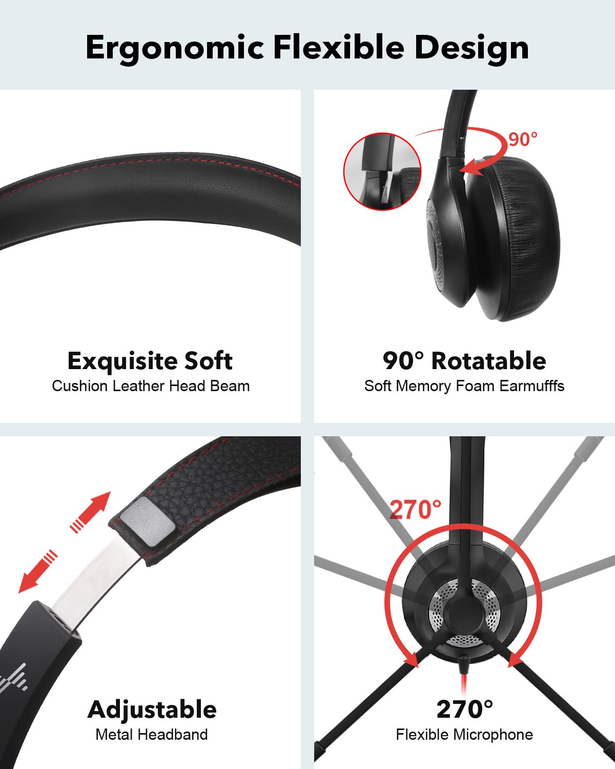 JIAMQISHI USB Headset with Microphone for PC, On-Ear Computer Laptop Headphones with Noise Cancelling Microphone in-line Control for Home Office Online Class Skype Zoom (USB+3.5mm, Black)