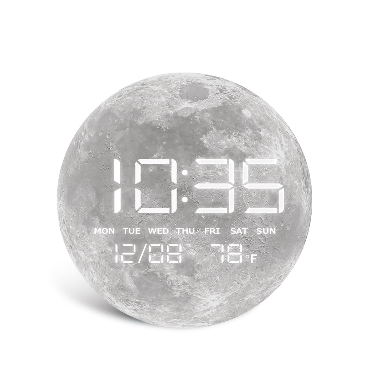 HOMLOVE Digital Desk & Shelf Clock, LED Moon/Earth Design, Temperature Display, 7.87 x 7.87 inches (Moon, 7.87 INCH)