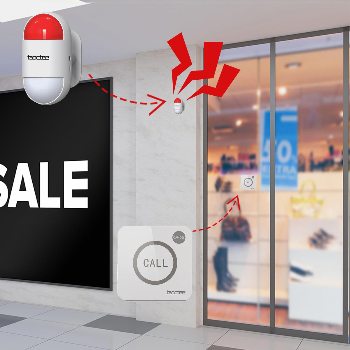 taoctee Panic Button Alarm for House Remote Control Strobe Siren Alarm System Sound & Light Emergency Panic Button for Security,Elderly,Office (Battery Operated&USB Charging)