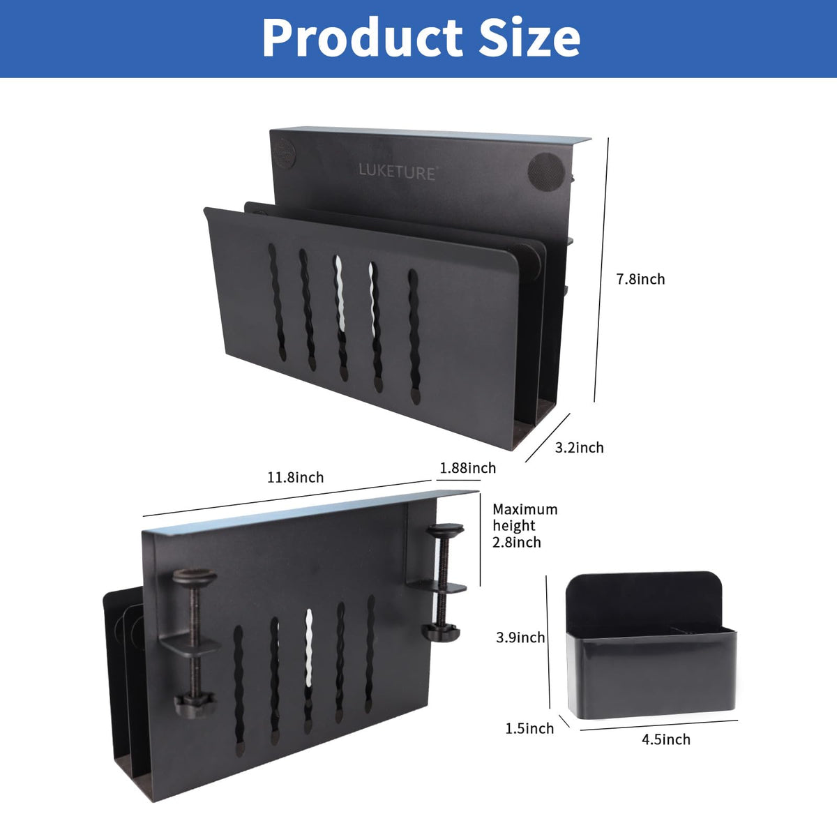 LUKETURE Desk Side Storage, 2 Tier Steel Hanging Organizer, No Drill Side Desk Organizer, Laptop Holder, with Pen Holder, Hanging Table Storage for Office Home, Fits Flat Edge Tables 0.3" to 2.8"