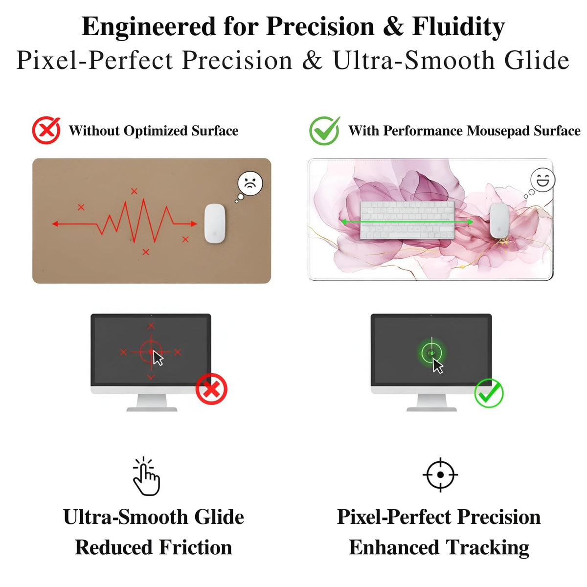 XXL Extended Gaming Mouse Pad (47.2 x 23.6 Inch), Giant Pink Floral Desk Mat for Full Coverage, Luxury Alcohol Ink Marble Design, Non-Slip Blotter, Premium Workspace Protector