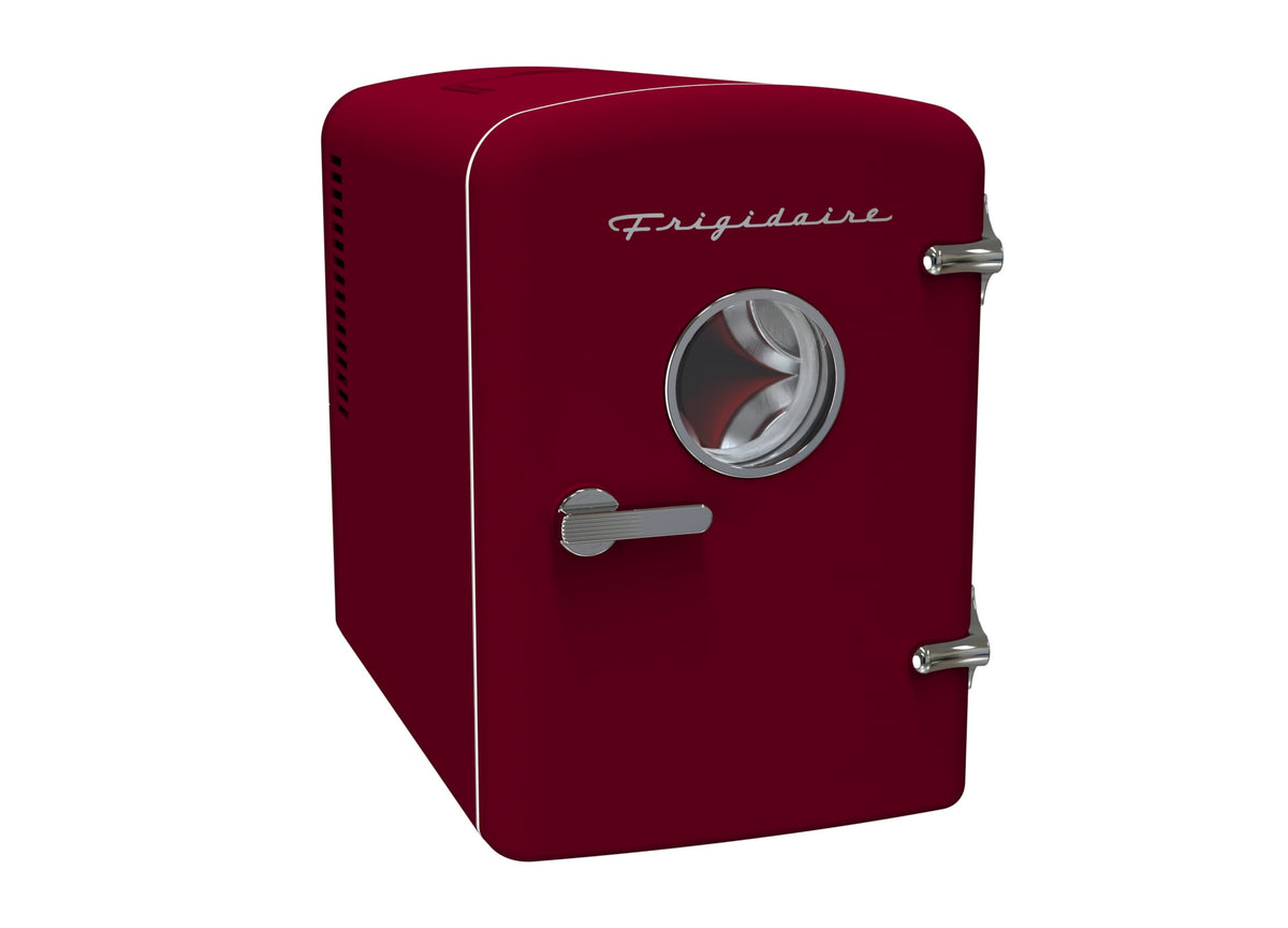 Frigidaire Retro 9-Can Mini Personal Fridge Portable Cooler for Car, Office, Bedroom, Dorm Room, or Cabin, 11.8" D x 7.1" W x 10.1" H, Red