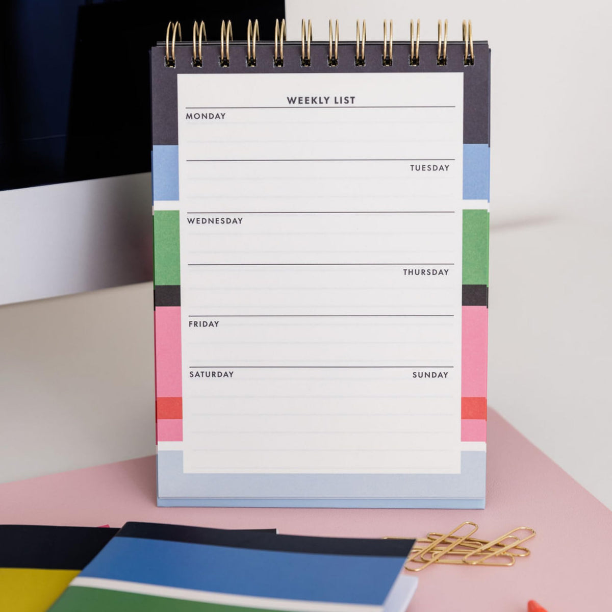 Kate Spade New York Undated Weekly Spiral Planner Notepad, Desk Planner, Calendar Pad with 52 Sheets, Weekly Desktop Calendar Agenda, Sunny Day Stripe