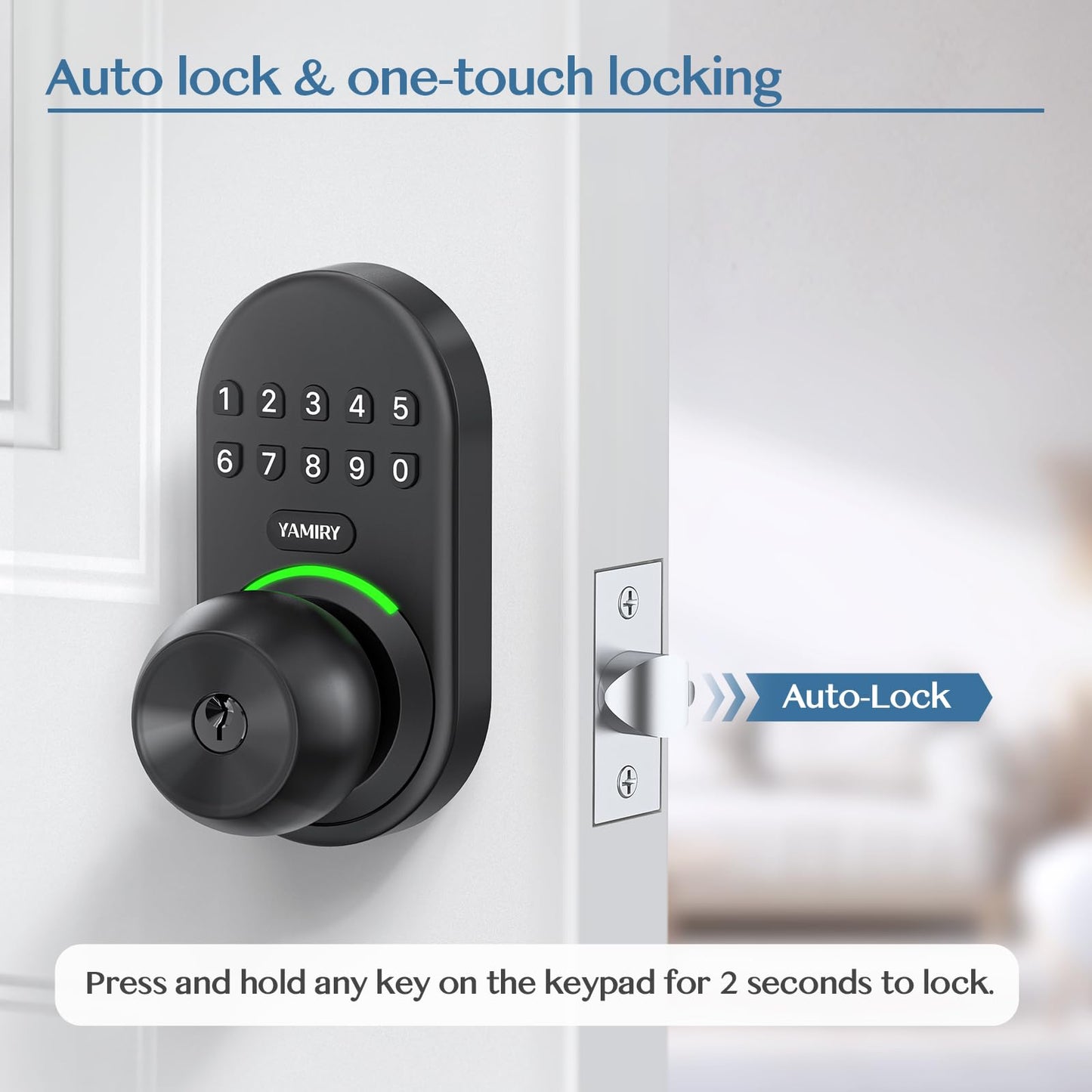 Keypad Smart Door Knob Lock, Yamiry Keyless Entry Digital Lock with Handle, Electronic Code Knob for Front Door, Easy Installation