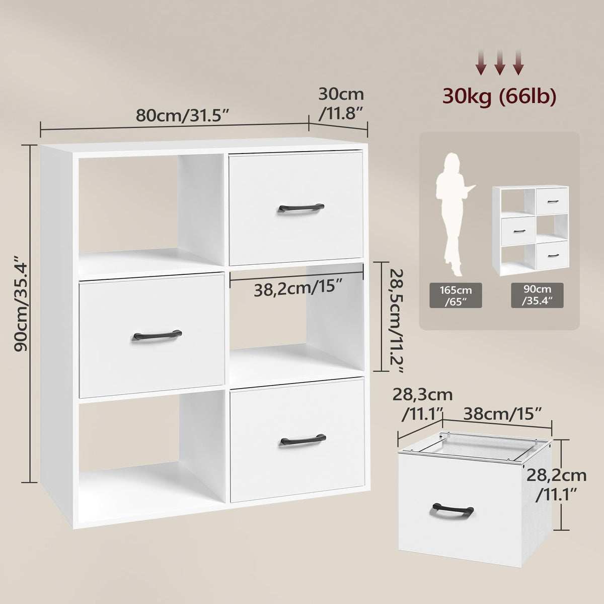 MAHANCRIS 3 Drawer File Cabinet, lateral Filing Cabinet for Home Office, 3 Tier Bookshelf, Modern Office Storage with Printer Stand for A4/Letter Files, White FCWT9001