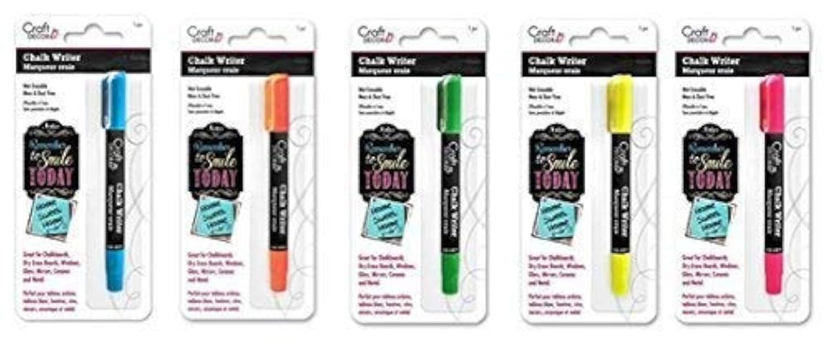 Craft Decor Chalk Writer Bundles (Pen for Writing Glass Windows/Mirror/Windshield) (Blue-Orange-Green-Yellow-Pink)