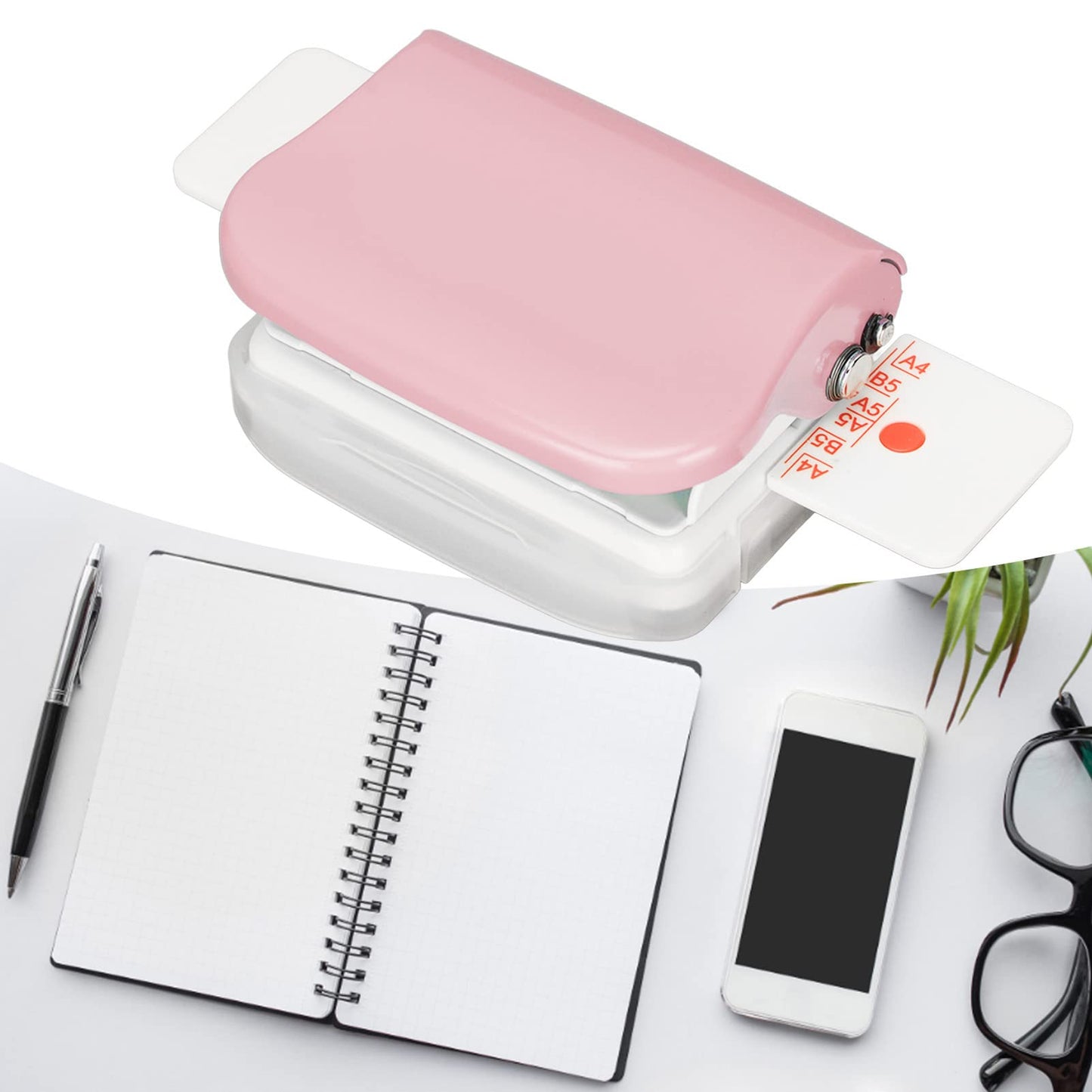 Binding Machines, Mini Manual Multipurpose 6 Holes Cinch Book Binding Machine, Coil Binding Machine for Home Office(Pink)