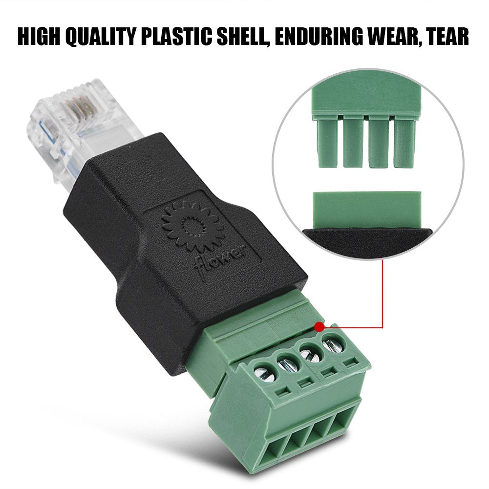 Zerone RJ11 to Screw Terminal Adapter, 6P4C Male to 4 Pin Block Connector for Modem with Anti-Interference EIA/TIA 568B Standard Structured Cabling, 3 Pack