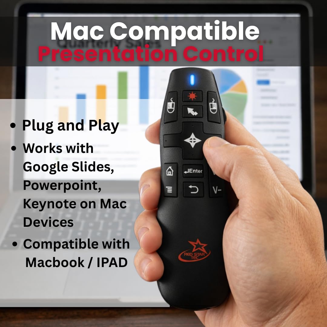 PR-820 Presentation Clicker for Mac – Smartboard Remote PowerPoint Clicker with Laser Pointer & Air Mouse, Compatible with Keynote, Google Slides, MacBook & PC