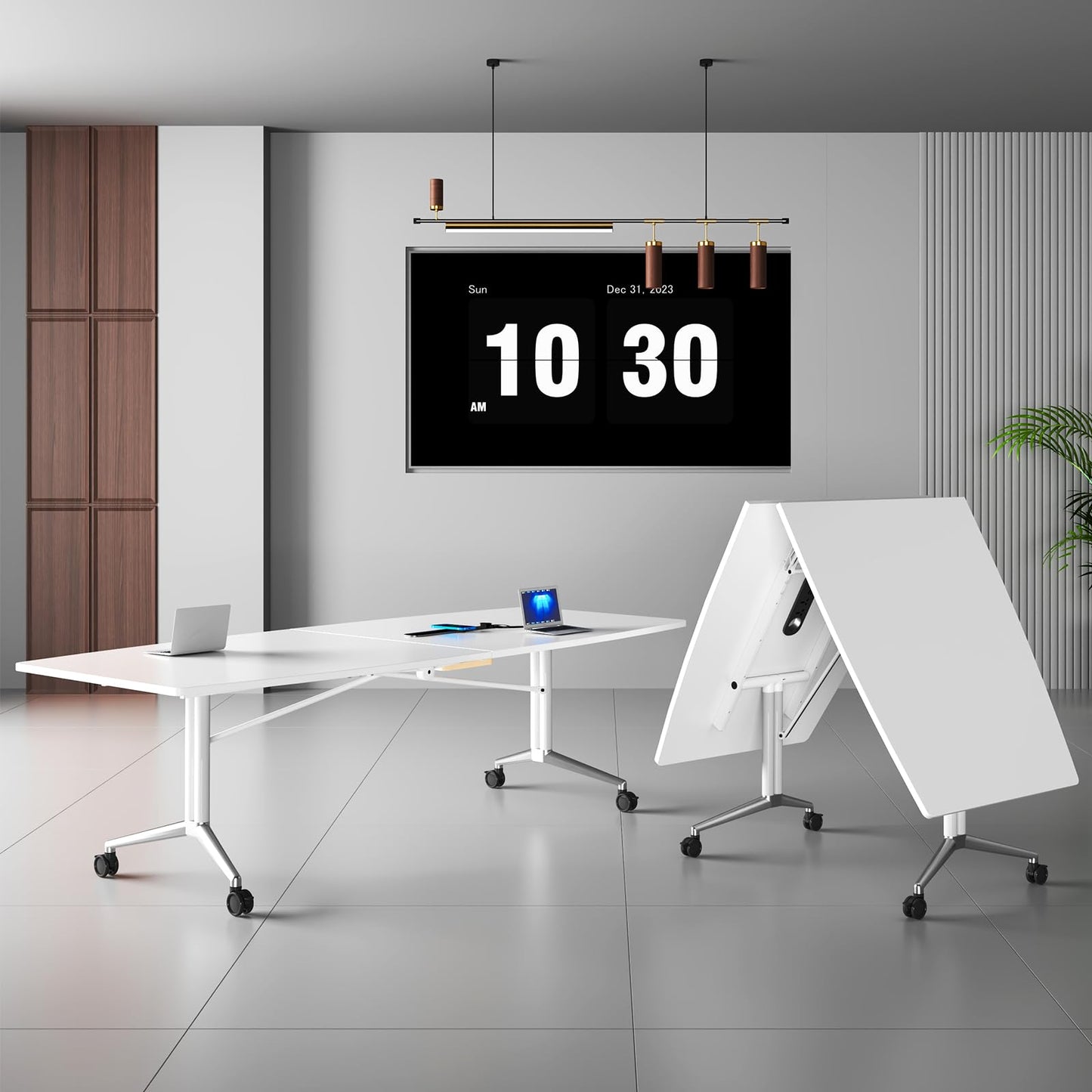 7.5FT Folding Conference Room Table for 6-8 People, 90.6" Meeting Seminar Table with Power Outlets & Cable Grommets Metal Frame for Office Conference, Executive & Collaborative Spaces (1, G, 90.6in)