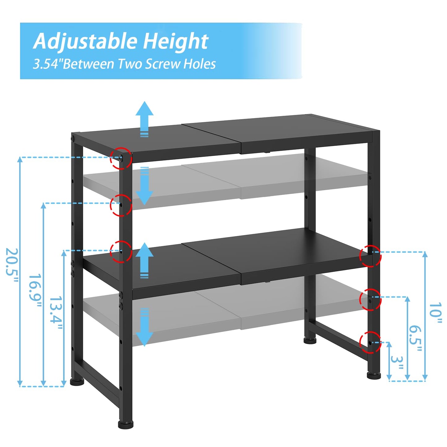 2-Tier Expandable Metal Storage Shelves,150LBS Heavy Duty Shelving Units and Storage For Small Appliance,Adjustable Pots and Pans Organizer Rack Shelf For Kitchen Under Cabinet Pantry Warehouse Garage