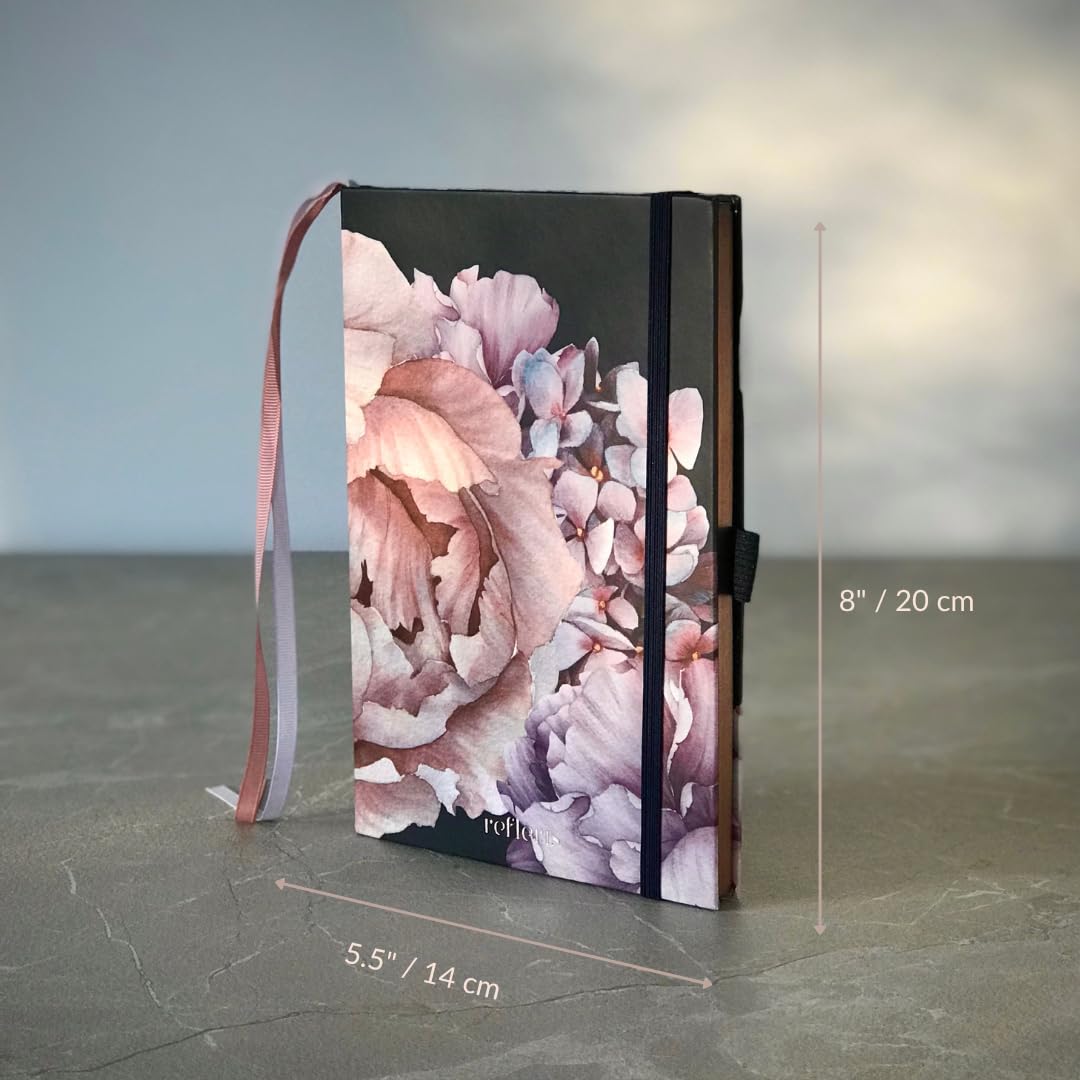 Refleris A5 Journal Notebook – Lined, 120 GSM Thick Paper, Floral Hardcover with Metallic Edges, Pen Loop, 2 Ribbons & Inner Pocket – Pink Writing Diary for Women, Work or Gifts