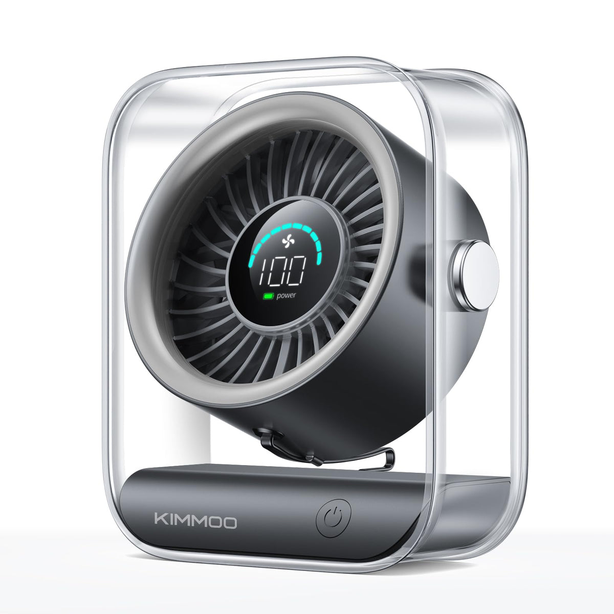 KIMMOO Rechargeable USB Desk Fan, Quiet Table Fan with Turbo Airflow, 100 Speeds, Digital Display, 90° Rotating, Small Battery Desktop Fans for Bedroom Home Office Travel, Black