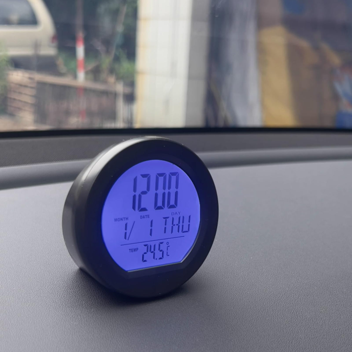 Timloon Car Dashboard Clock with Automatic Backlight at Night, Solar-Powered, Fahrenheit Temperature, 12/24 Hour Format Time, Calendar for Car Truck Office Home and Outdoor Camping (Includes Battery)