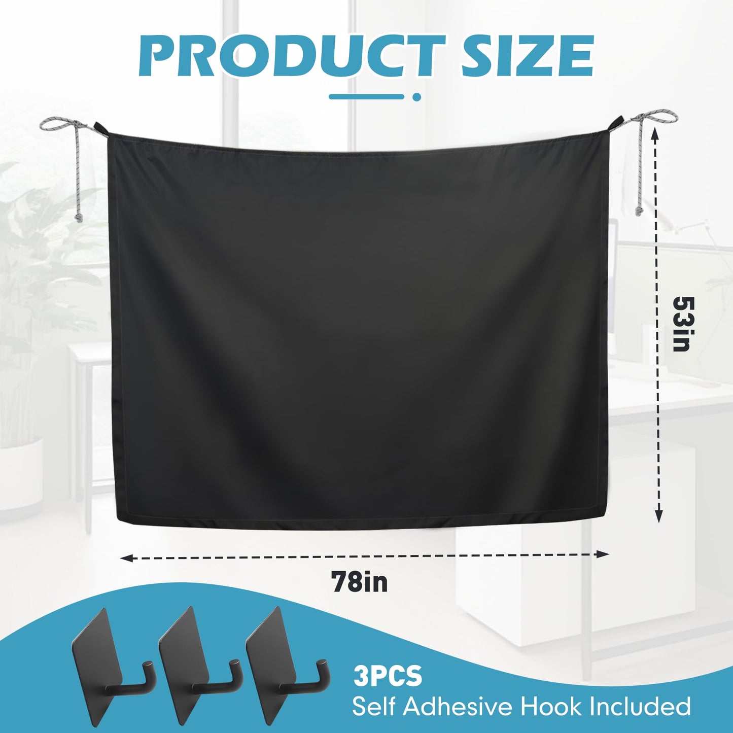 78 X 53 Inch Cubicle Curtain for Office, Blackout Privacy Curtains for Room Divider with Self Adhesive Hook Privacy Door Partition, Black