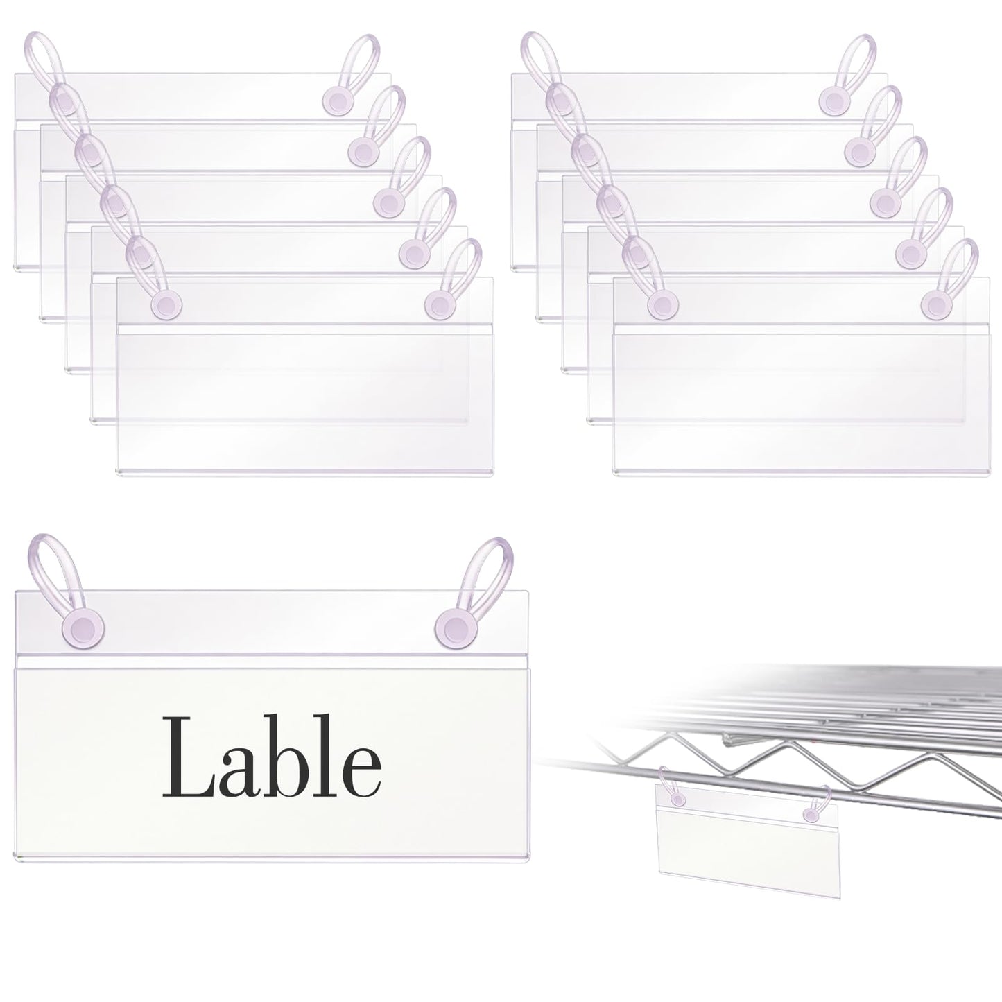 ELEMGULY Basket Label Holders, 40PCS Plastic Basket Label Clips with Easy Button Lock Design, Wire Shelf Label Holder Wire Rack Display Holder Price Sign for Home Market (40pcs Label Paper Included)