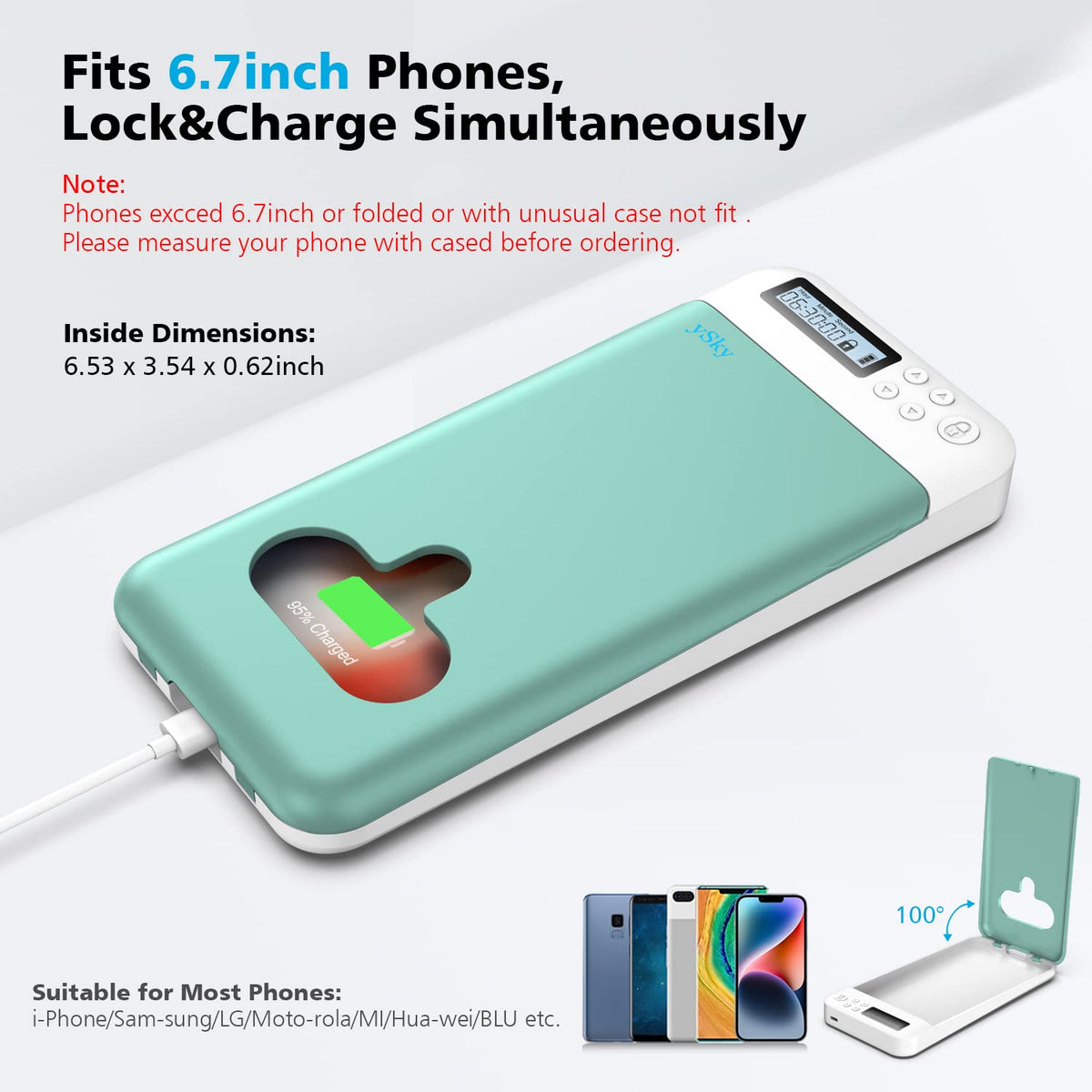 ySky Timed Lock Box, Portable Phone Locker with Self-Control Timer for iPhone, Android, Helping Kids, Students, Adults Focus Back, Mobile Phone Addiction Control (Green)