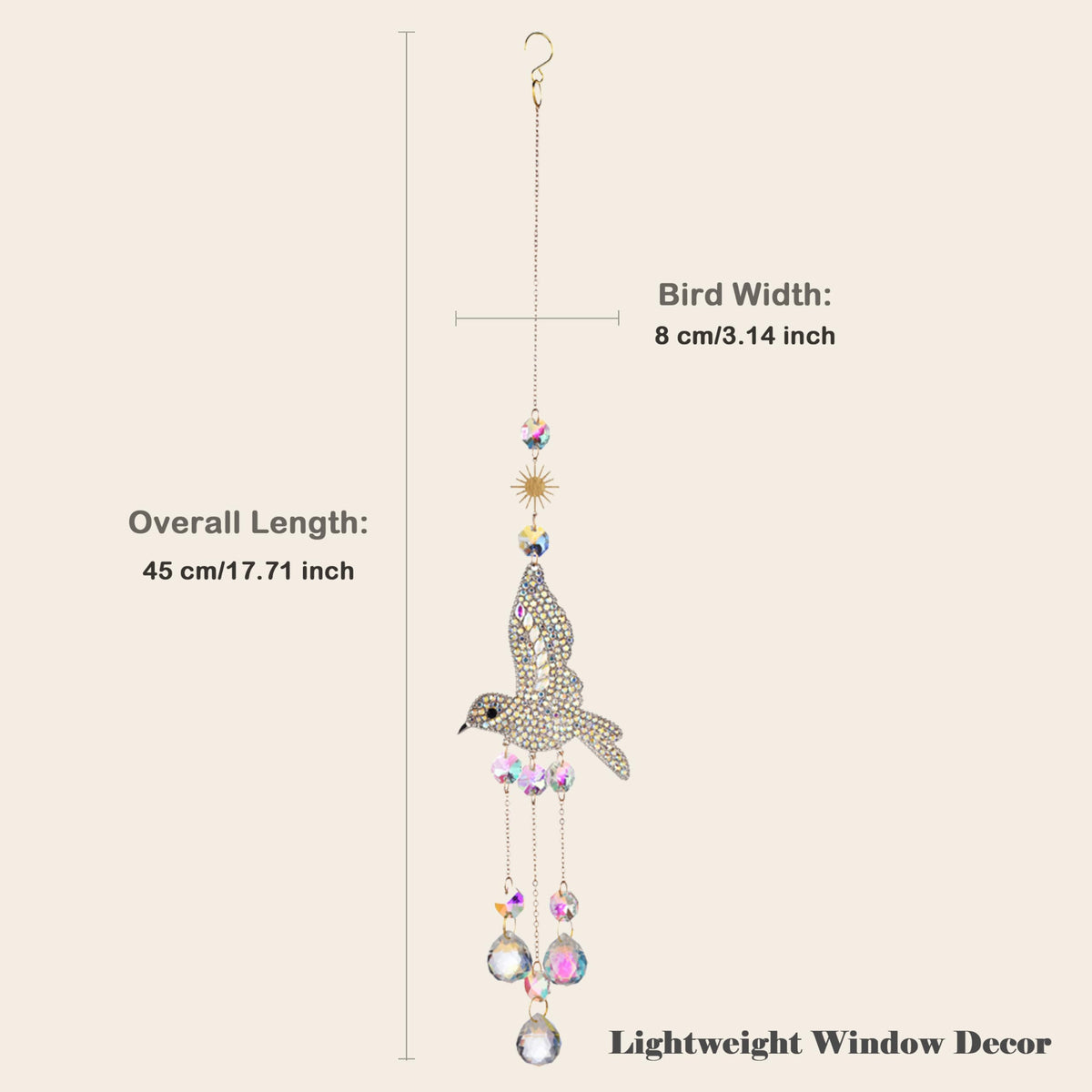 JINYOND Hummingbird Crystal Suncatcher for Window Hanging, Rainbow Maker Prism Ornament with Hook, Sparkling Sun Catcher Decor for Home, Patio, Garden, Bird Lover Gift (Crystal Ball)